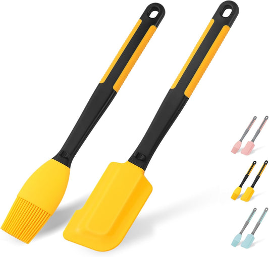 Extra Long Silicone Pastry Brush+Spatula - Heat Resistant, for Baking, Scraping, Mixing, BBQ, Grill, Kitchen, Cooking,