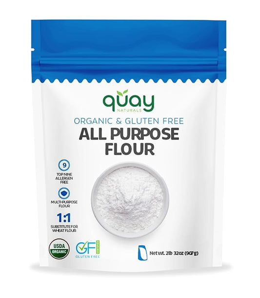Quay Naturals Organic Gluten Free All Purpose Baking Flour - 2 lbs, No Grit, 1:1 Wheat Substitution, Dairy Free, Non-GMO,