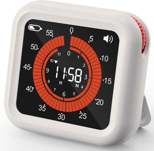 Digital Visual Timer - Max 11H 59M Rechargeable Countdown Timer with VA Display, Clear Digits, Adjustable Volume and