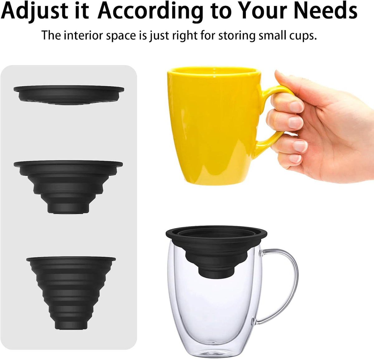 Mug Stacker &amp; Storage Organizer – Expandable, Stackable Cup Holder for Kitchen Cabinet or Pantry – Space-Saving Solution for Tea Cups &amp; Coffee Mugs (6Pcs Black)