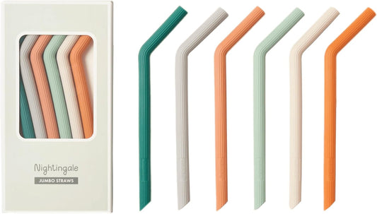 Nightingale Silicone Smoothie Straws - Flexible, Reusable Wide Drinking Straw with Cleaning Brush -Compatible w/Stanley 30oz