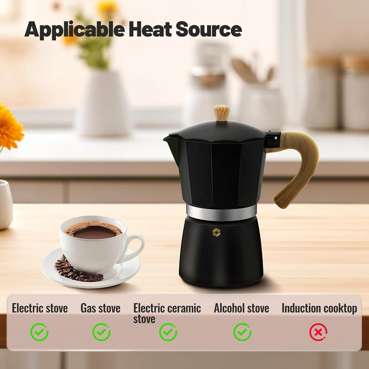 6 Cup Aluminum Moka Pot Classic Stovetop Espresso Coffee Maker