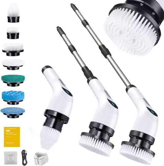 Electric Spin Scrubber for Cleaning - Shower Scrubber with Long Handle and 7 Replaceable Heads - 2 Speed Cordless Shower