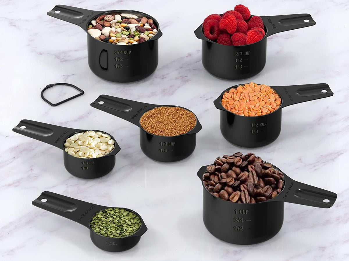 21 Pcs Stainless Steel Measuring Cups and Spoons Set, Wildone Stackable Metal Measuring Cups and Spoons for Cooking &amp; Baking, Includes 7 Cups, 9 Spoons and 5 Mini Spoons（Black）