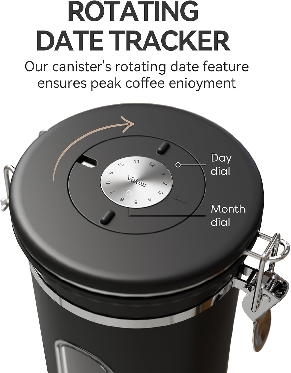 Veken Coffee Canister with Window, Airtight Stainless Steel Container, 22OZ | Kitchen Food Storage Pantry Organizers for Beans,Ground,Espresso,Rice,Tea,Sugar,Bar Accessories,Gifts,Lids,Jars, Scoop, Black