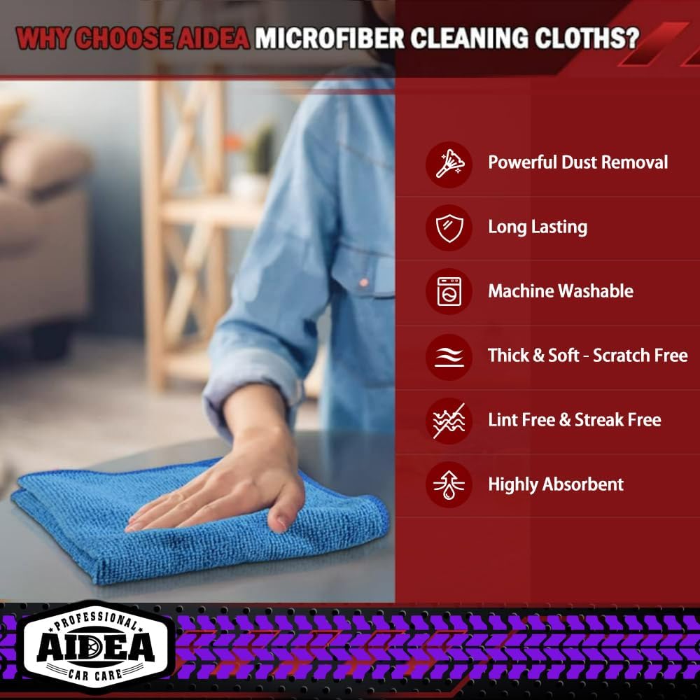 AIDEA Microfiber Cleaning Cloth-50PK, Microfiber Towels for Cars, 12×12"