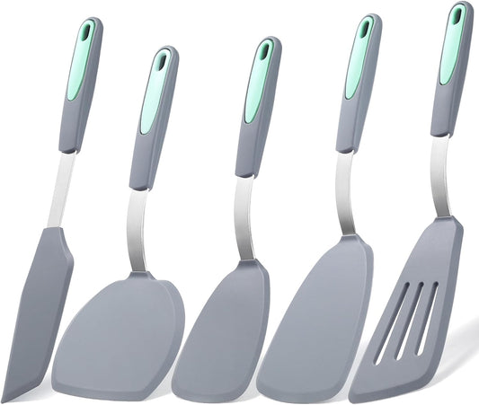To encounter 5 Pieces Silicone Spatula Set, Non-Stick Silicone Turner Spatulas, Heat Resistance Cooking Utensils, Flip