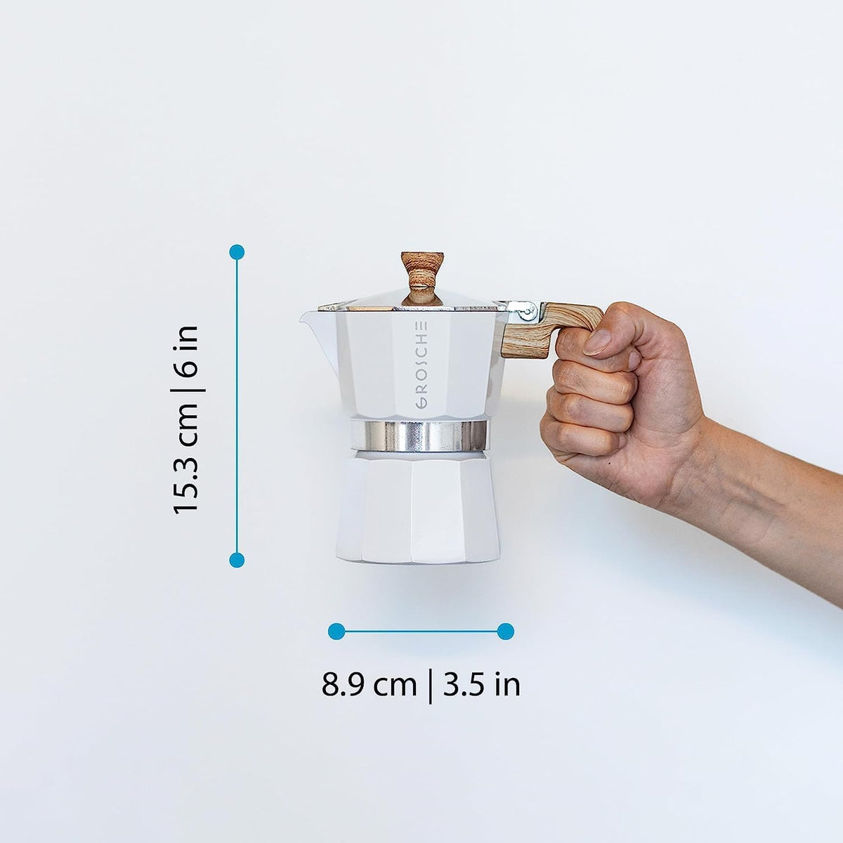 GROSCHE Milano Stovetop Espresso Maker Moka Pot 3 espresso Cup, 5 oz White | Cuban Coffee Maker And Italian Moka Pot For Stovetop Espresso; For Gas, Electric, And Propane Stoves With A Soft-Touch Handle