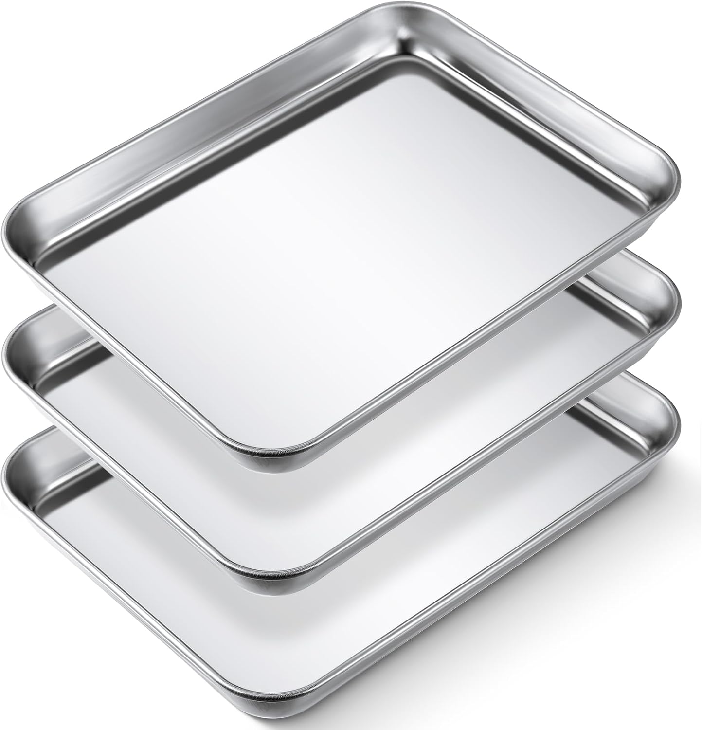 3 Pcs Baking Sheet Pan Set 9 x 6.7 x 1 Inches Cookie Sheet Small Toaster Oven Stainless Steel Tray B