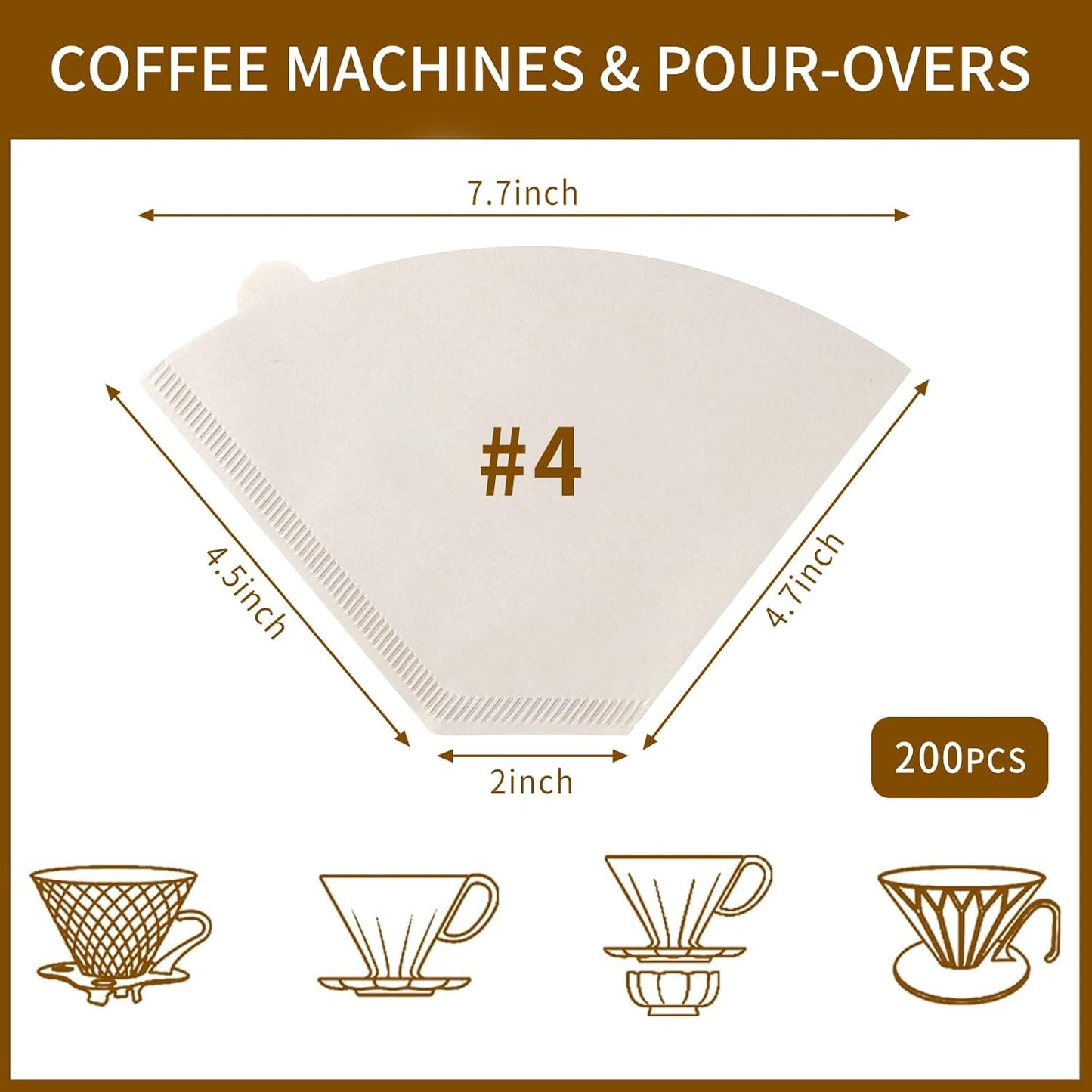 200 Count Coffee Filters #4, Cone Coffee Filter 8-12 Cup, White