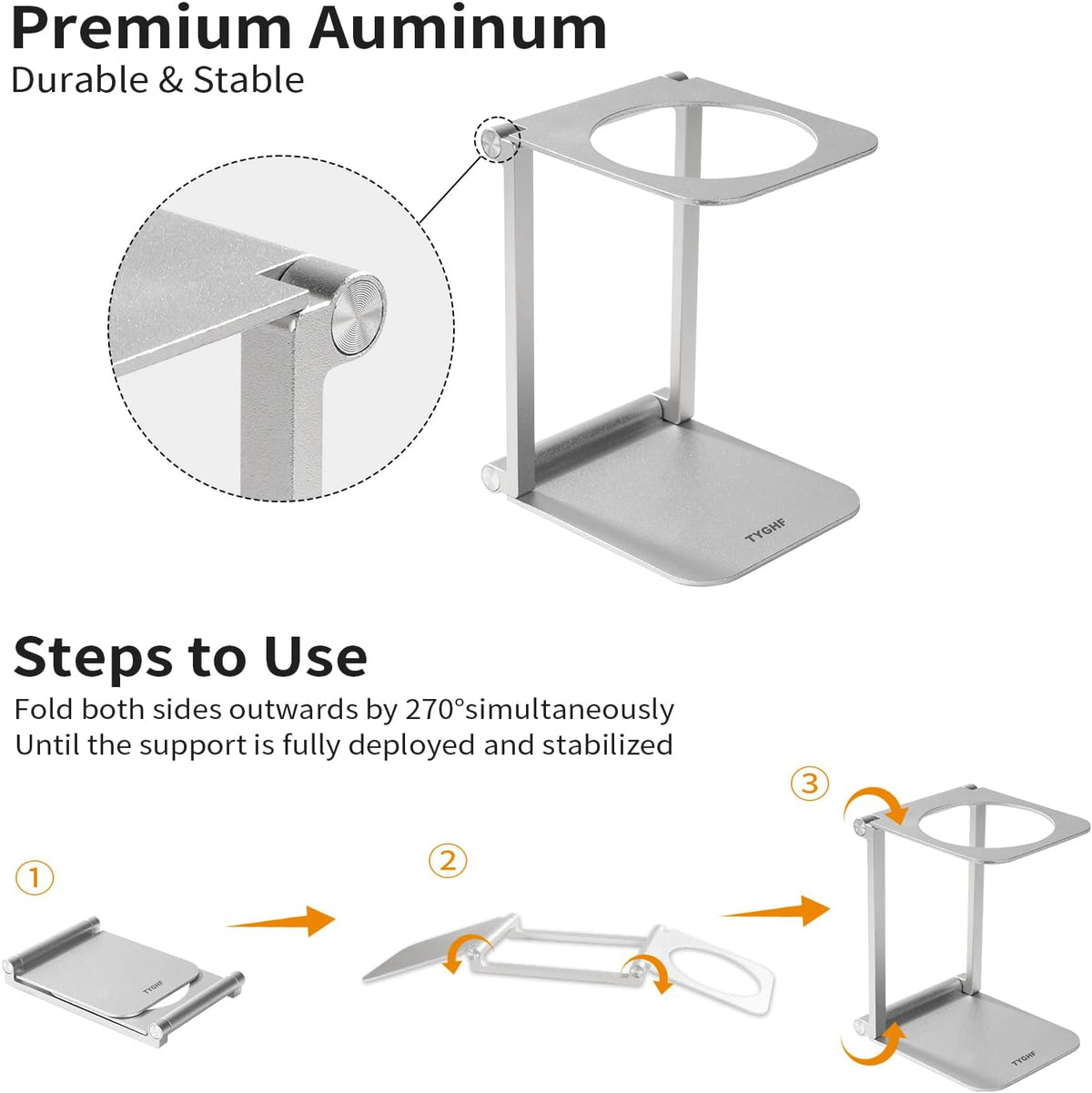 Pour over Dripper Stand,Portable &amp; Foldable Espresso Machine Stand with outin,Office coffee stand with base,Suitable for office,home,camping Square&amp;Sliver
