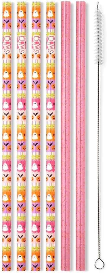 Swig Life Reusable Straws Trick or Treat Tall Straw Set & Cleaning Brush, Each Straw is 10.25 inch Long (Fits Swig Life