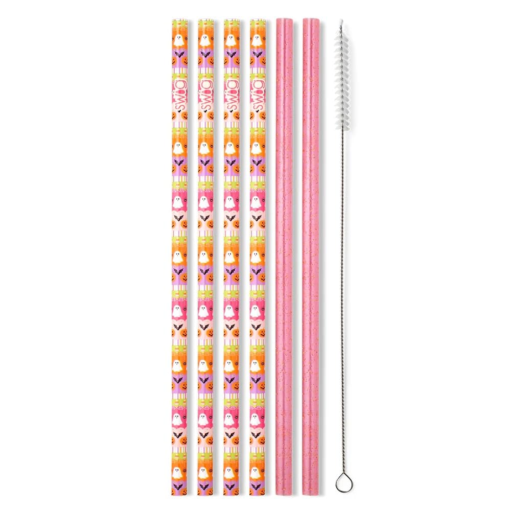 Swig Life Reusable Straw Set with Cleaning Brush, Trick or Treat | Reusable Straw Set - Cleaning Brush Included - 14 Inch Long - Accessories for Cups &amp; Mugs