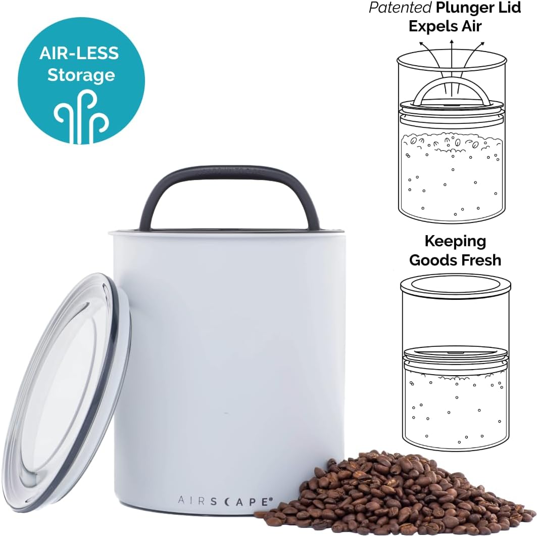 AirScape by Planetary Design | 2.2 lbs Coffee Storage | Matte Gray | Plunger Lid Removes Excess Oxygen - Don't Buy airtight, Buy AIR-Less - Holds 2.2 lbs Coffee Beans - (Matte Gray)