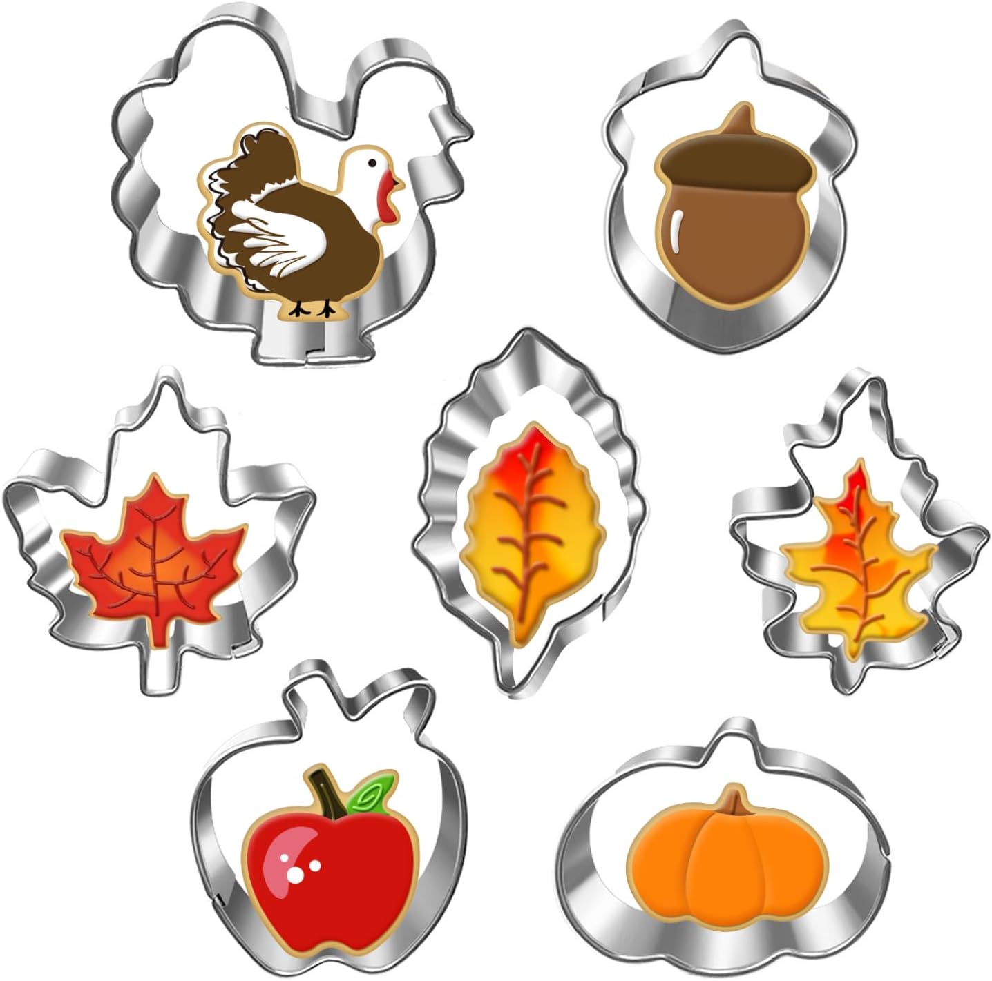 Mini Autumn Cookie Cutter Set-7 Piece-2.0 Inch-Diswasher Safe-Mini Autumn Leaf, Apple, Pumkin, Acorn, Maple