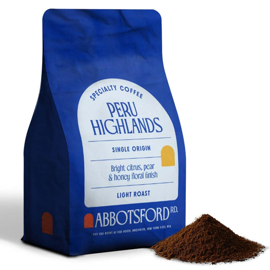 Peru Highlands Ground Coffee, Single Origin Ground Coffee Light Roast with Bright Citrus, Pear, and Honey Floral Finish,