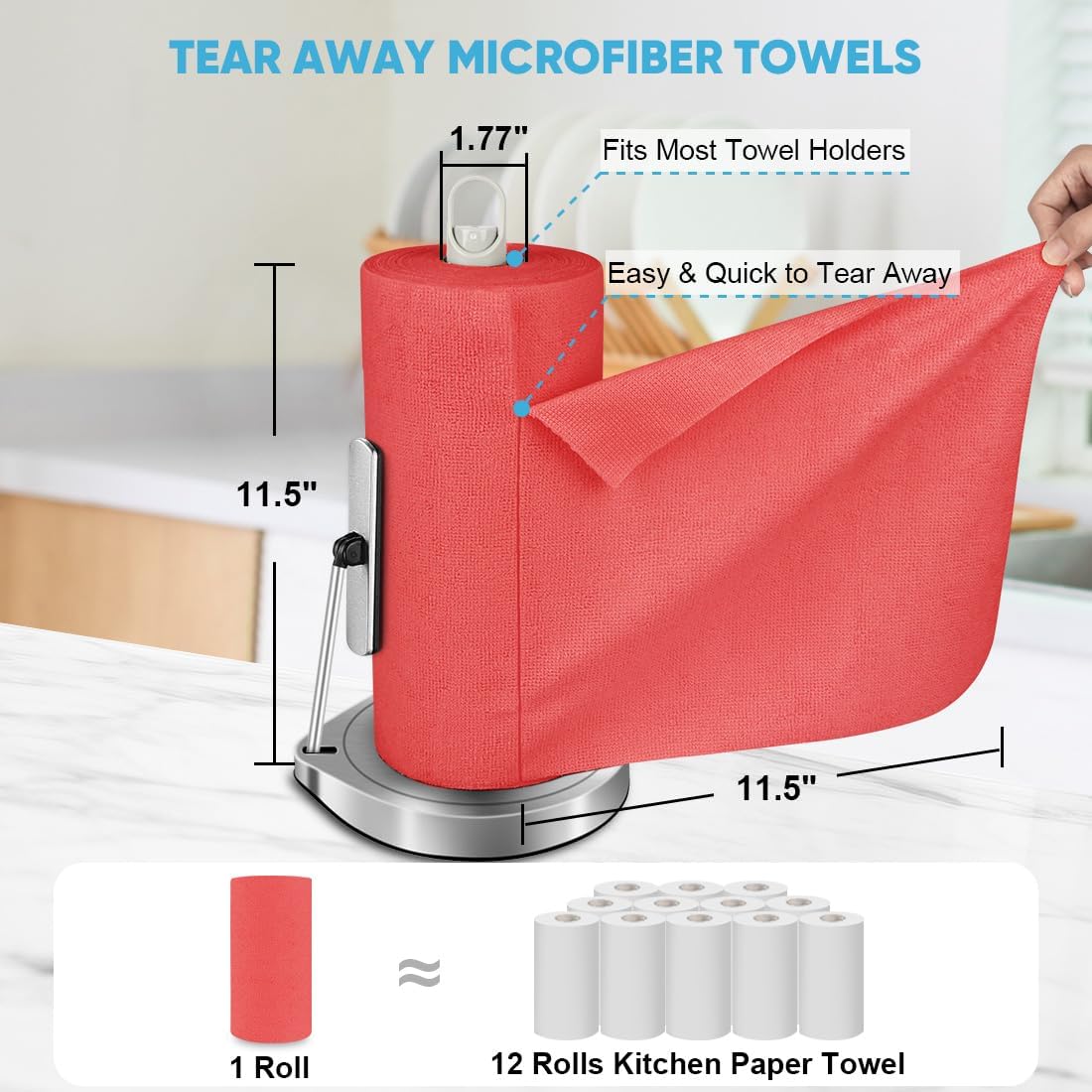 AIDEA Red Microfiber Cleaning Cloth Roll-50PK, Paper Towels 11.5"×11.5"