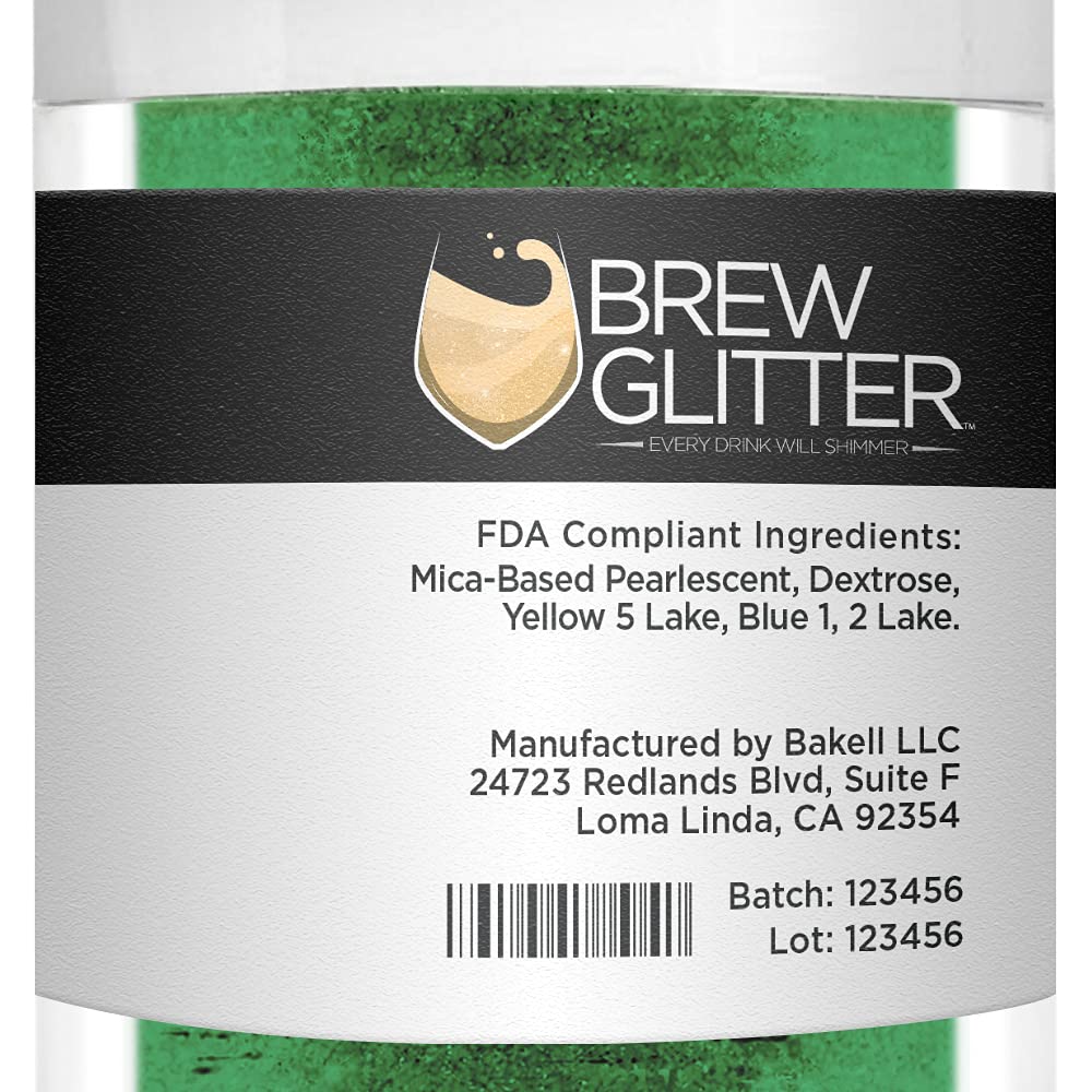 Green BREW GLITTER Edible Glitter For Drinks, Cocktails, Beer, Garnish Glitter &amp; Beverages | KOSHER &amp; HALAL Certified | 100% Edible &amp; Food Grade | Vegan, Gluten, Nut Free (25g, Green)