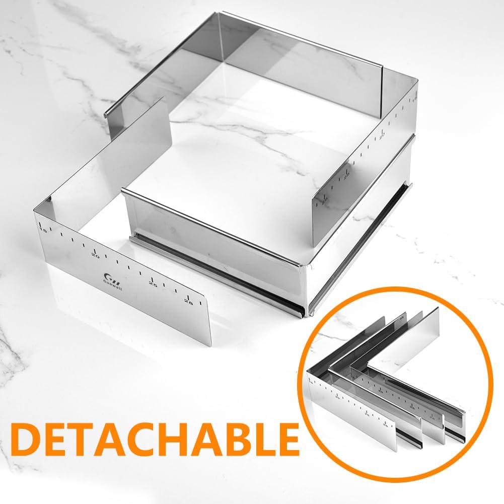 Extensible Square Cake Ring Mold Adjustable Stainless Steel Mousse Ring Detachable Nonstick Cake Cutter Pastry Shaping for DIY Baking - 6.2 × 6.2 ×2 inch
