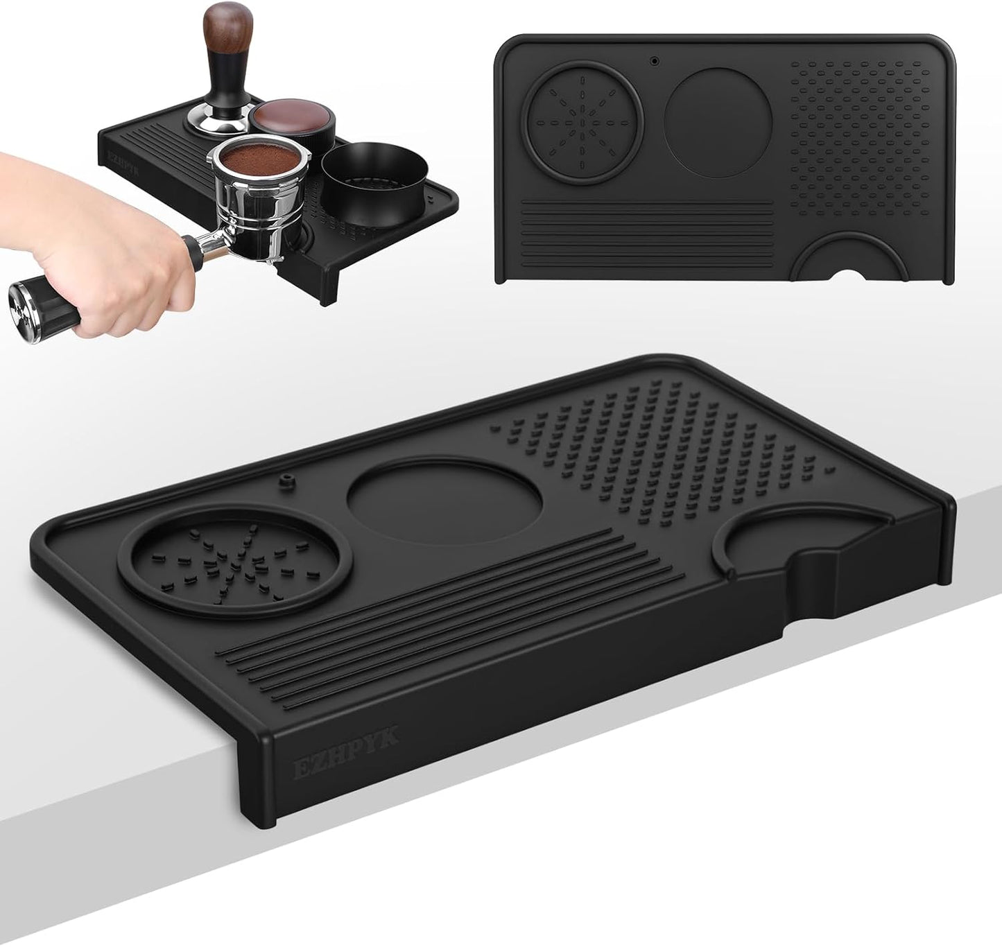 Silicone Espresso Tamping Mat for Counter Coffee Tamper Mat Black | 10.43″×5.63″ Portafilter Mat for Barista Espresso Machine Accessories, Waterproof Coffee Bar Mat, Heat Resistant Tamp Station