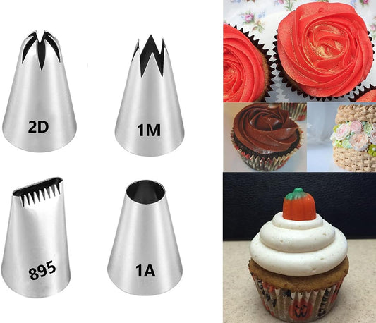 Large Piping Tips Set,Icing Tips with 1M Open Star Decorating Tip,2D Drop Flower Frosting Tip,1A Round Pastry Tip and 895