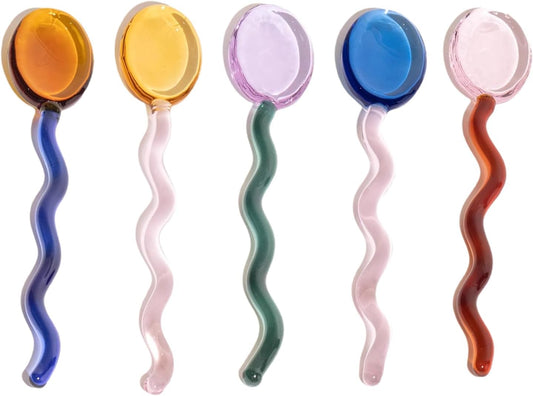5 Pieces Glass Spoons, Creative Colorful Glass Dessert Spoon Colored Transparent Coffee Milk Curved Handle Stirring Teaspoon