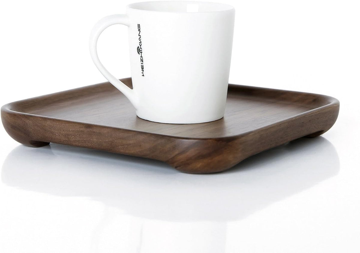 Winterworm Rustic Walnut Wooden Tray Solid Wood Serving Tray Square Rectangle Platter Tea Tray Coffee Table Tray (Square Small (6.3 x 6.3 inch))