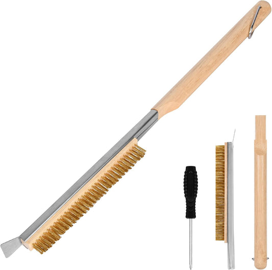 Pizza Oven Brush, 21" Brush and Stainless Steel Scraper for Pizza Stone, BBQ Grill Cleaning Brush Non Scratch Heat Proof