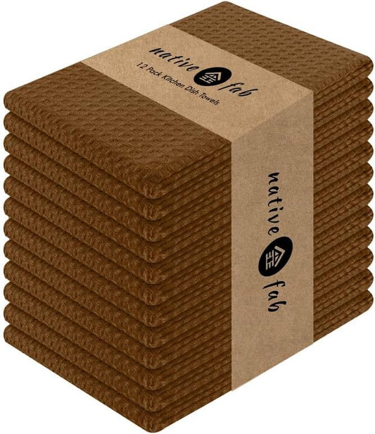 Native Fab Waffle Weave Dish Towels 12 Pack 100% Cotton, 16x26 Inches, Super Absorbent, Quick Dry, Waffle Knit Dishcloths