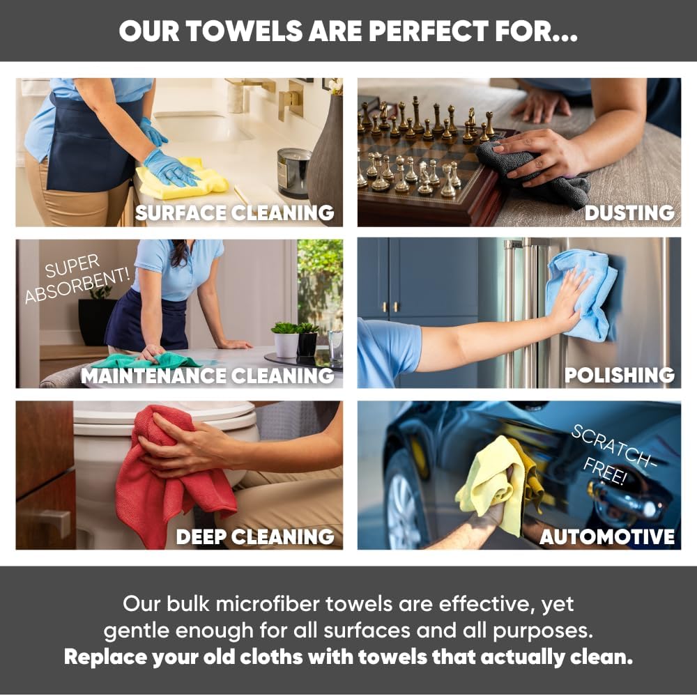 Microfiber Wholesale Bulk 12” X 12” All Purpose Towels Case Quantity (400 Count) | No Fraying | High Density Microfiber | Zero Chemical Cleaner | Long-Lasting (Yellow)