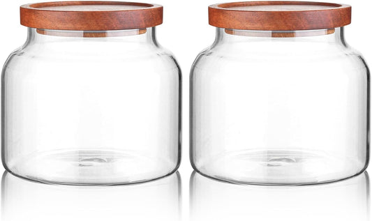 Labina Glass Storage Container Airtight Food Jars Kitchen Canister with Wood Lids, 47 Oz Wide Mouth Pantry Organization