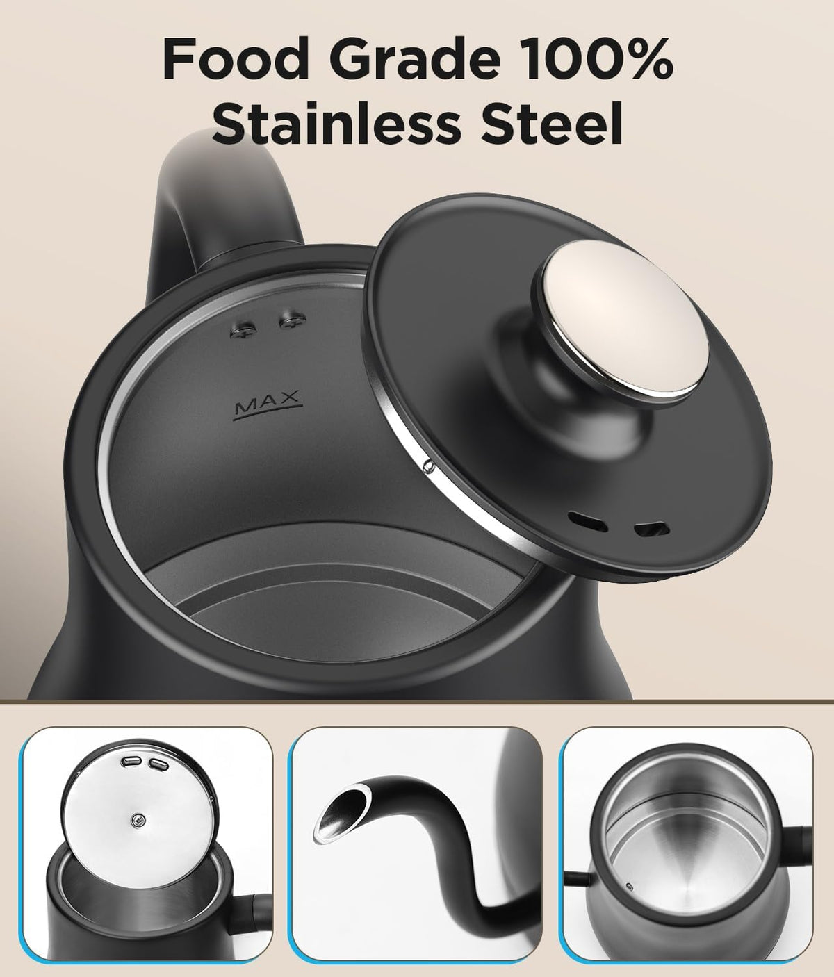 KOIOS Gooseneck Electric Kettle, ±1℉ Temp Control, Mute Mode, 4H Keep Warm | 0.8L Pour Over Kettle, 1200W Fast Heating, Stainless Steel, Coffee &amp; Tea Brewing