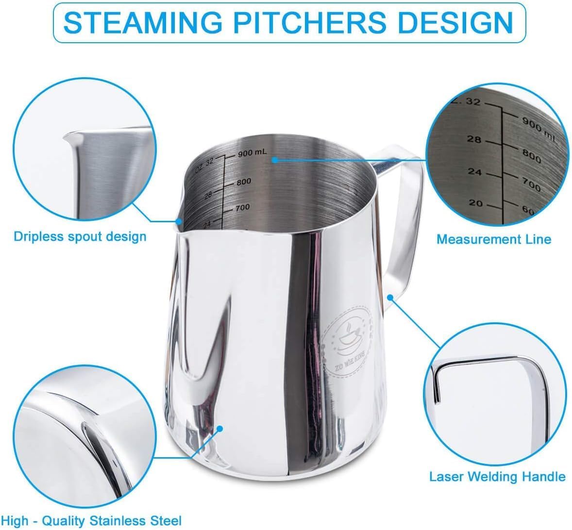 50oz Milk Frothing Pitcher, Commercial Stainless Steel Steamer for Cafes