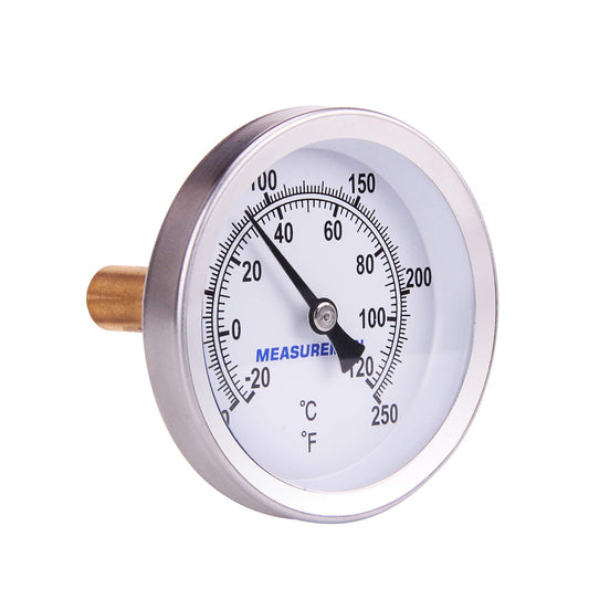 MEASUREMAN Hot Water Bi-Metal Thermometer, 2-1/2" Dial, 1-3/4" Lead-Free Brass Stem, Range 0-250 deg F/-20-120 deg C, 2%