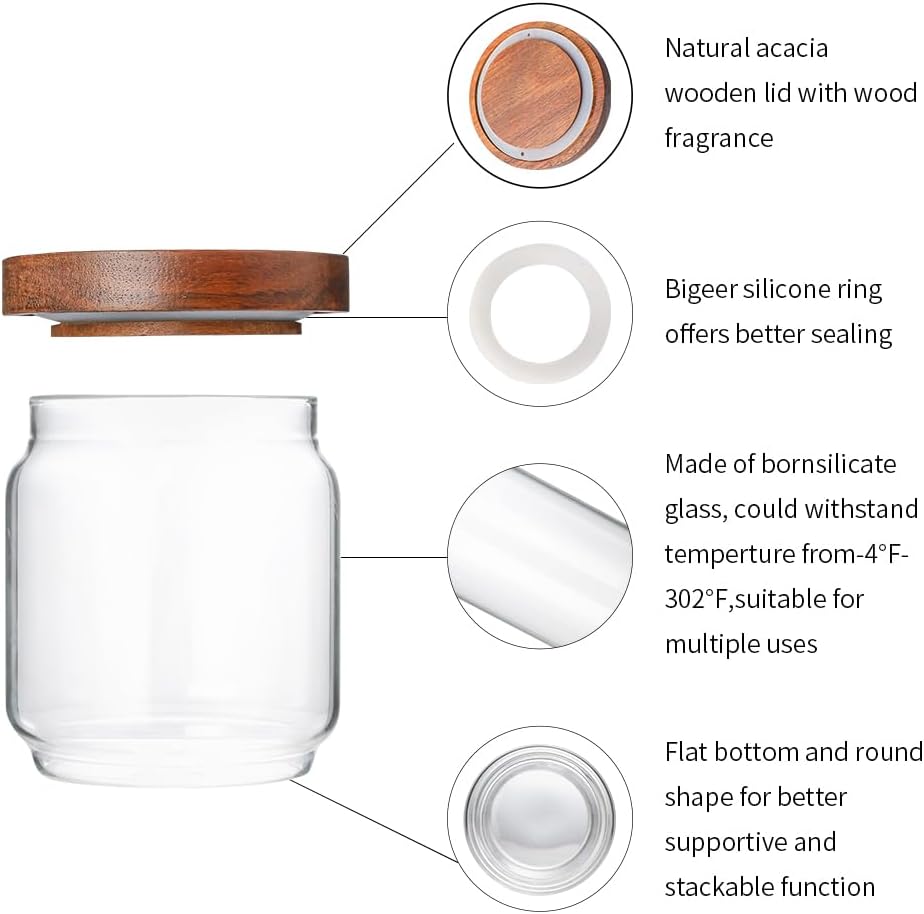 15 OZ Glass Jars with Airtight Acacia Wood Lids, 4 PCS