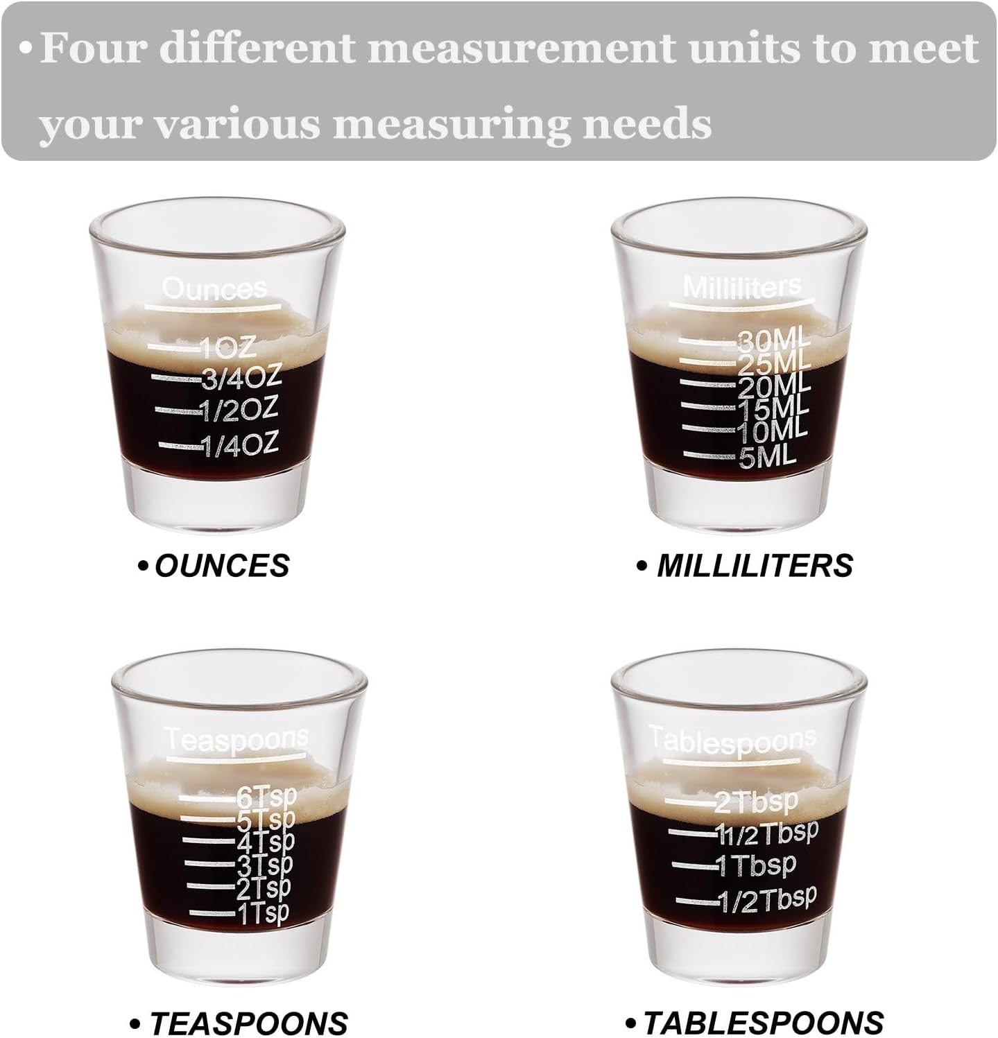 Ackers Shot Glasses Etching Scale Measuring Cup 2PACK Espresso Shot Glasses Liquid Heavy Glass 26-Incremental Measurement 1 OZ, 2 TBS, 6 TSP, 30 ML Kitchen Tools