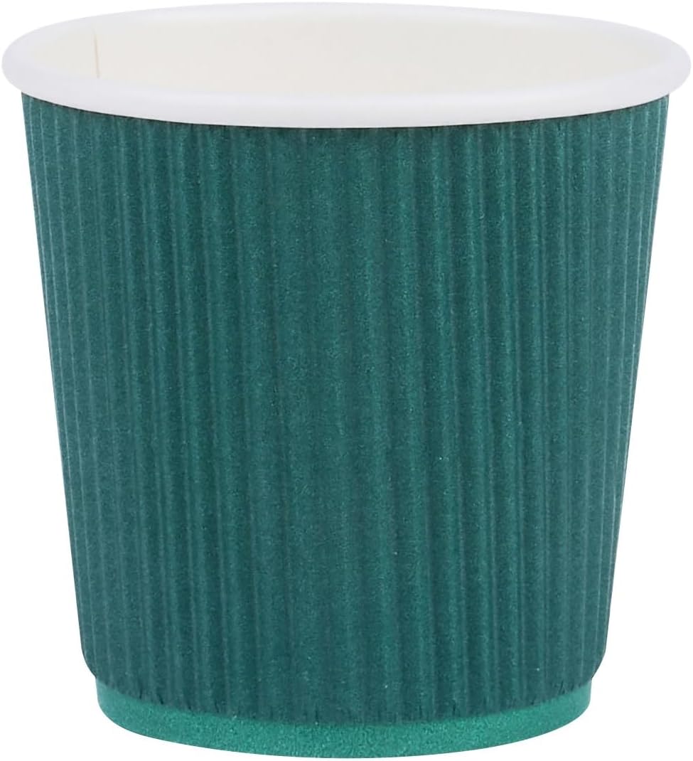 Restaurantware Ripple Wall Coffee Cups 500 Count 4 Ounce Insulated Forest Green Paper Cups, Rolled Rim Spill-Resistant Disposable Paper Non-Slip for Coffee, Beverages