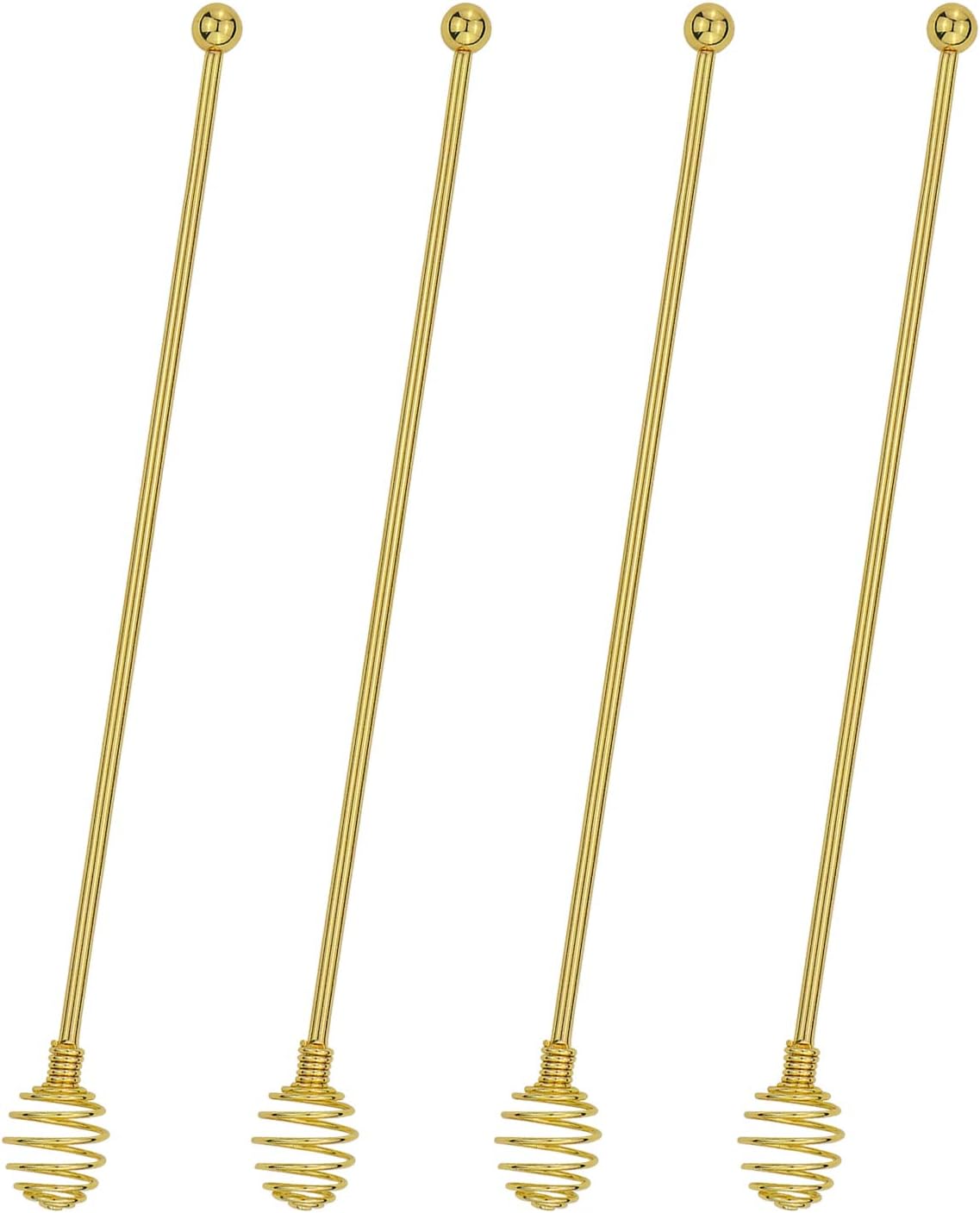 BURLIHOME Double-sided Stir Sticks,Smooth&amp;Spring Tips,Gold,4-Pack | Stainless Steel,7.48" Dual-use Mixing Spoon,For Coffee Cocktail Tea Drinks Hot Chocolate, Home/Bar/Kitchen/Party