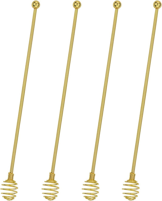 BURLIHOME Double-sided Stir Sticks,Smooth&amp;Spring Tips,Gold,4-Pack | Stainless Steel,7.48" Dual-use Mixing Spoon,For Coffee Cocktail Tea Drinks Hot Chocolate, Home/Bar/Kitchen/Party