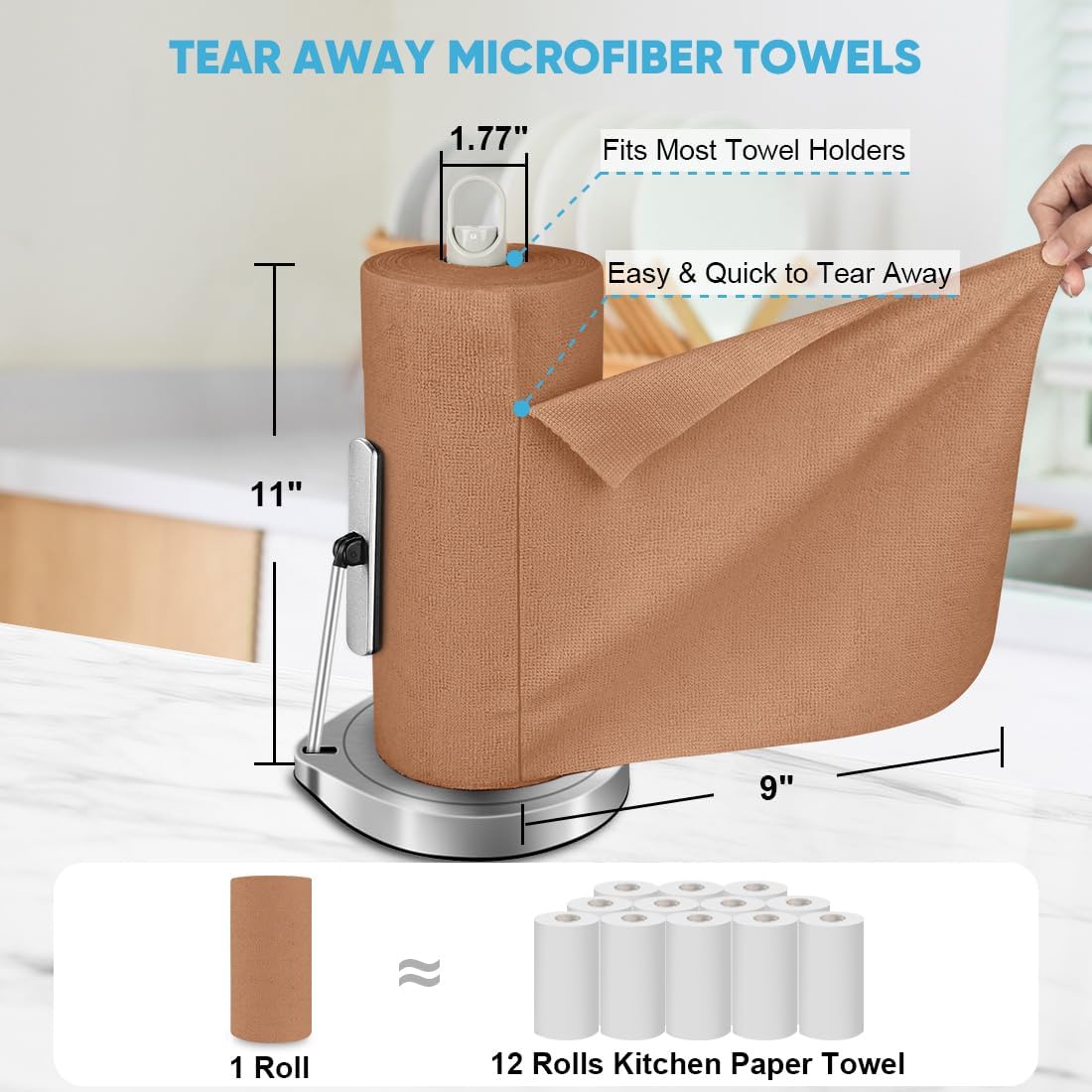 AIDEA Microfiber Cleaning Cloth-165 Sheets 3 Roll,Cleaning Rags 11×9" Brown