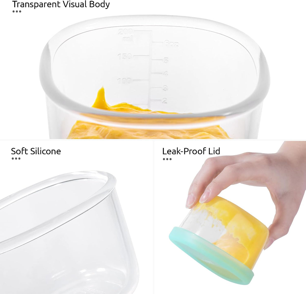 U-Taste Silicone Container with Lids, Small Mini Food Storage, 6oz * 2