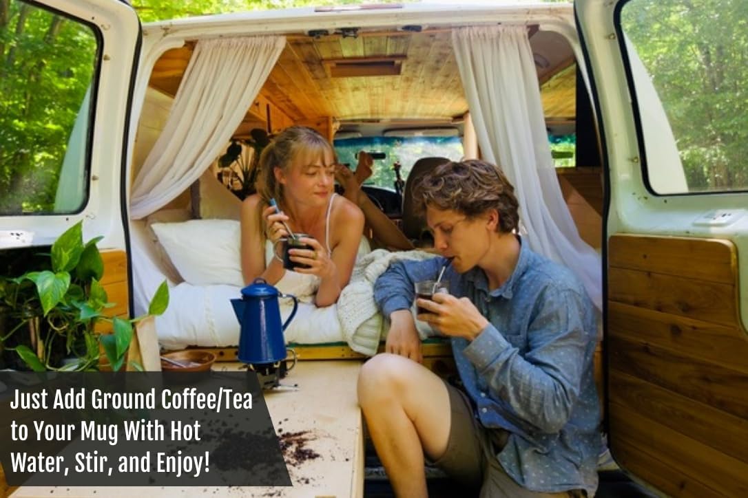 JoGo - The Original Coffee and Tea Brewing Straw - Portable Coffee Maker - Stainless Steel Single Serve Strainer - Filter