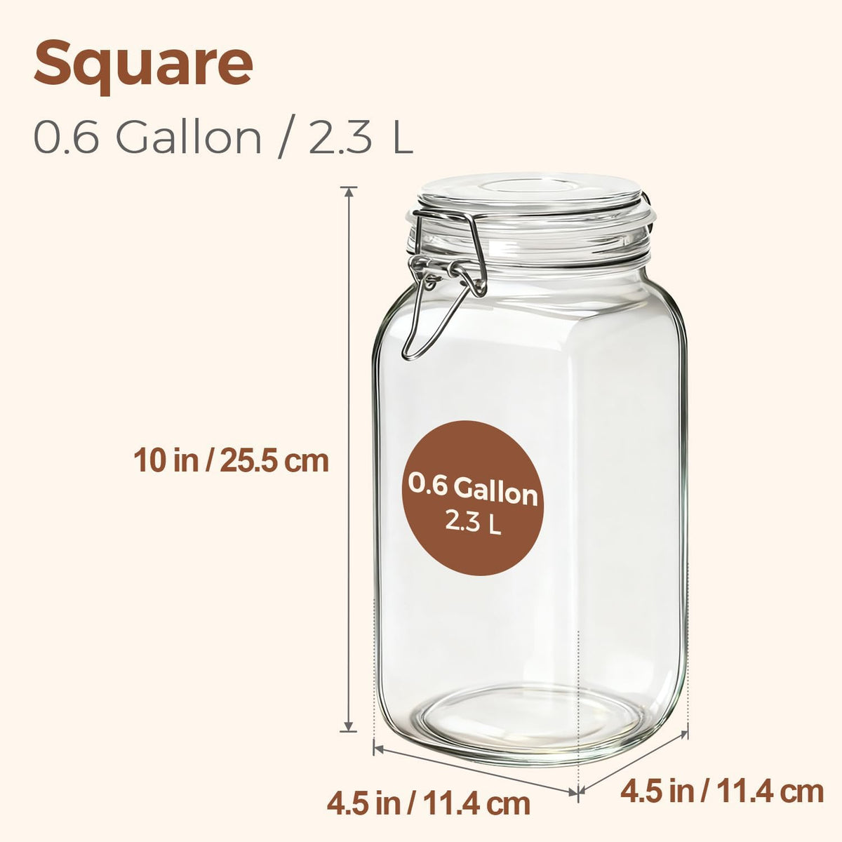 ComSaf Airtight Glass Jars with Lids 78oz Set of 3, Food Storage Canister Square - Storage Container with Clear Preserving Seal Wire Clip Fastening for Kitchen Canning Flour, Cereal, Pasta, Beans
