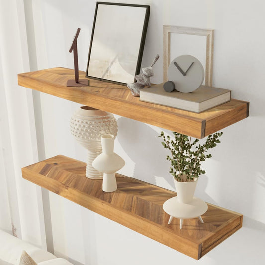 48" Rustic Farmhouse Floating Shelves – Set of 2 Acacia Wood Shelves for Stylish Wall Decor in Kitchen, Bathroom, and