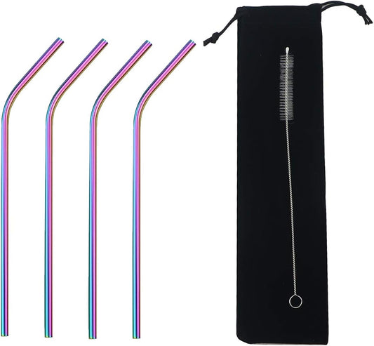 Gugrida Stainless Steel Straws 8.5" - 4 Pack - Multicolor - Eco-Friendly - Durable & Versatile - Easy to Clean - Portable