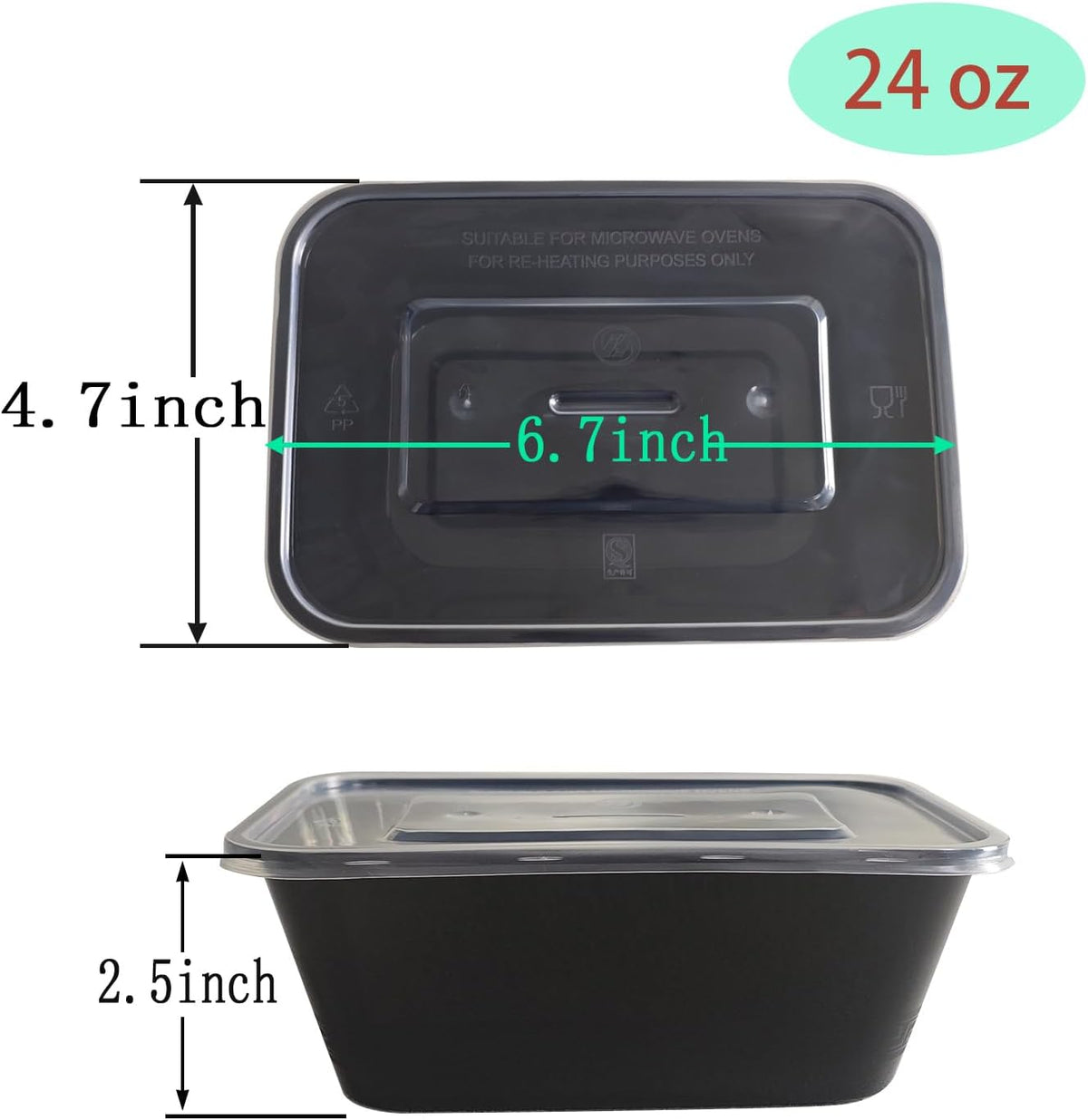 50 Packs 24 oz Disposable Meal Prep Containers with Lids,To Go Take Out Plastic Food Storage, Disposable Takeaway Boxes,Freezer, Dishwasher Safe Prep Containers