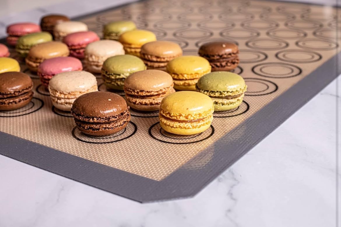 Macaron Baking Mat Silicone Non Stick, Full Sheet Reusable Pack of 10 Gray | Non-Stick Macaron Mat for Perfect Baking, Dishwasher &amp; Oven Safe, For Macarons, Cookies, Bread and More, 16x24” (40x60cm)