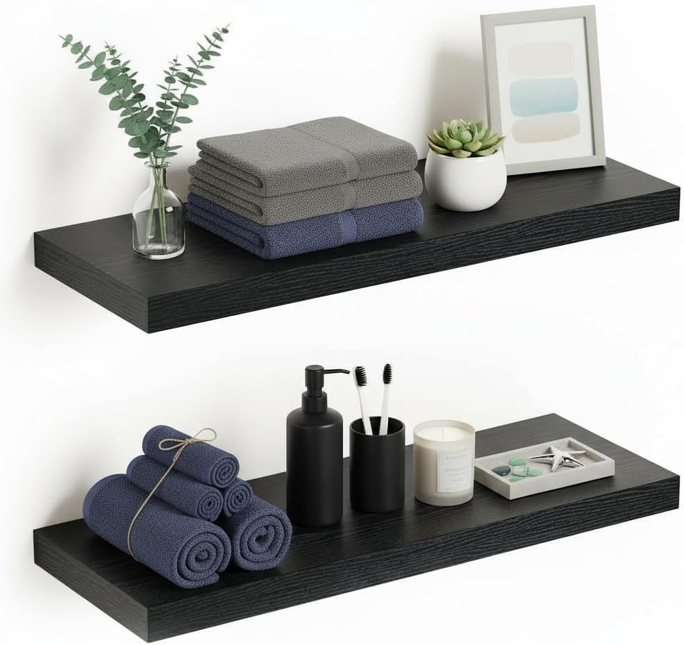 Vivelove Deep Floating Shelves for Wall 24 inches Long Set of 2, Black