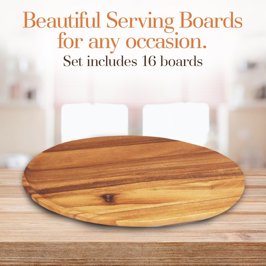Woodard &amp; Charles Acacia Wood Large Oval Serving Tray, 10" x 15", 16 Pack | Acacia Wood Oval Serving Tray; Perfect for Charcuterie, Cheese, Tapas, Sushi, Crudités and Appetizers at Any Gathering