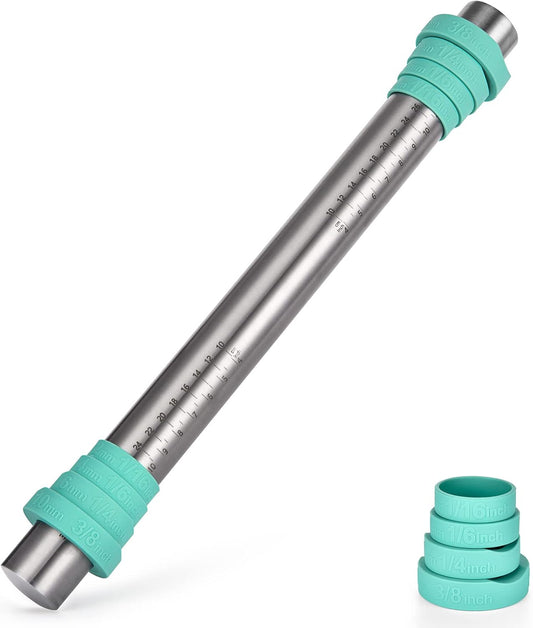 U-Taste 18/8 Stainless Steel 16 inch Adjustable Rolling Pin with Silicone Removable Thickness Rings, Nonstick Kitchen Roller